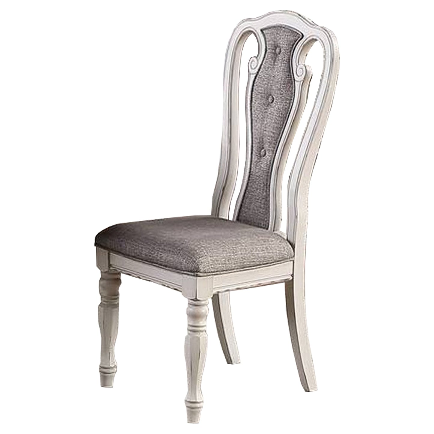 Benzara White and Gray Dining Chair With Button Tufted Backrest, Padded Seat Set of Two