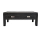 Benzara Wooden Cocktail Table With 2 Drawers and Metal Accented Pull, Dark Gray