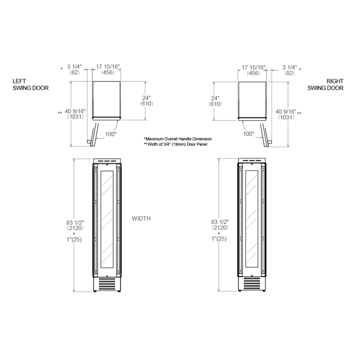 Bertazzoni 18" Panel Ready Built-in Wine Cellar Column With Left Swing Door