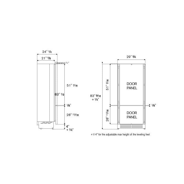 Bertazzoni 30" 16 Cu.Ft. Panel Ready Built-In Bottom Mount Refrigerator With Ice Maker, Internal Water Dispenser and Reversible Door