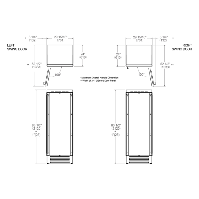 Bertazzoni 30" 17.4 Cu.Ft. Panel Ready Built-in Refrigerator Column With Right Swing Door