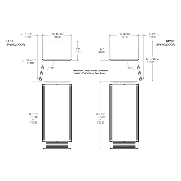Bertazzoni 36" 21.5 Cu.Ft. Panel Ready Built-in Refrigerator Column With Right Swing Door