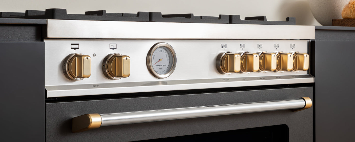 Bertazzoni Collezione Metalli 10-Piece Satin Gold Knob Decor Set for Master Series Gas Ranges