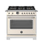 Bertazzoni Heritage Series 36" 6 Brass Burners Avorio All Gas Range With 5.9 Cu.Ft. Oven and Cast Iron Griddle