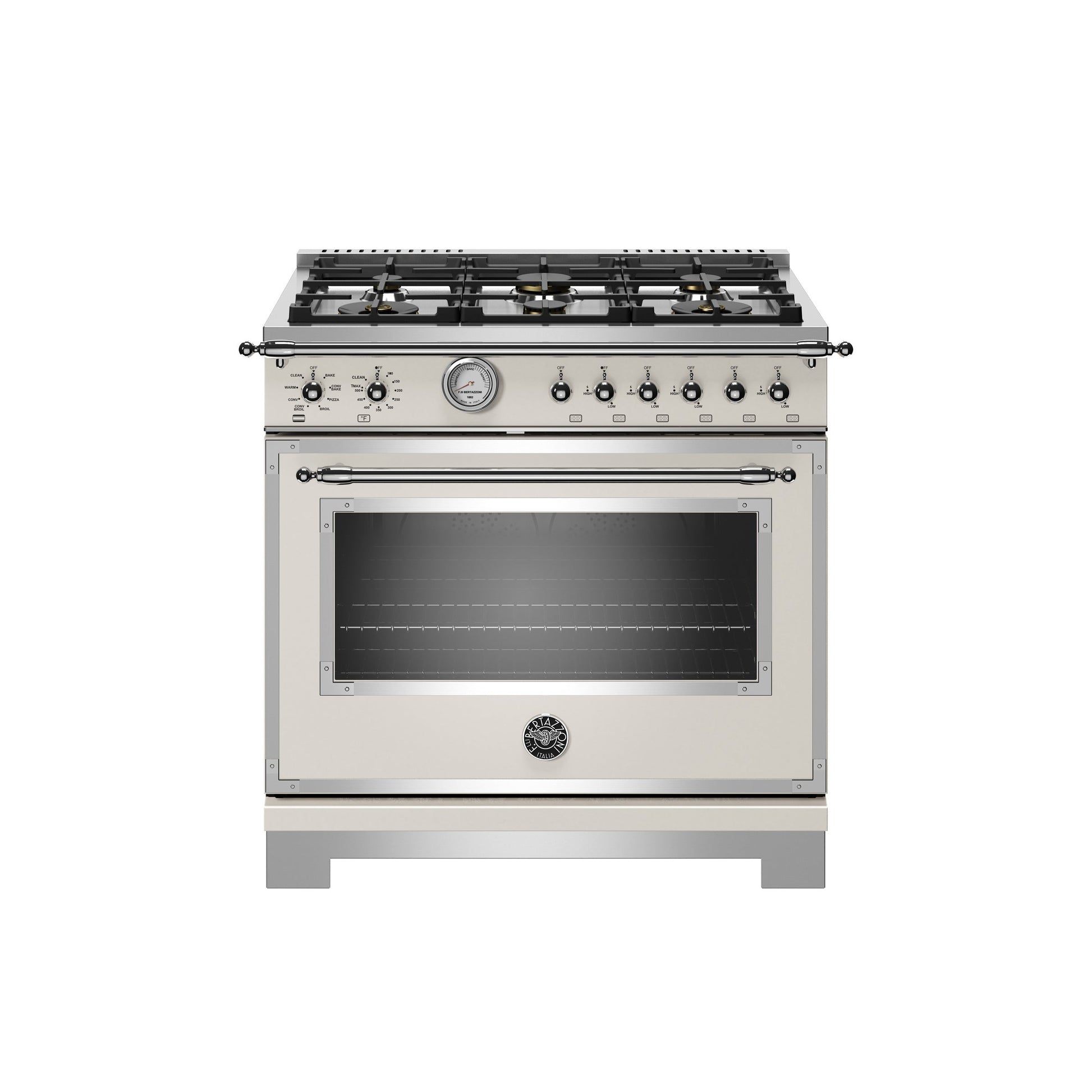 Bertazzoni Heritage Series 36" 6 Brass Burners Avorio All Gas Range With 5.9 Cu.Ft. Oven