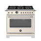 Bertazzoni Heritage Series 36" 6 Brass Burners Avorio Dual Fuel Range With 5.7 Cu.Ft. Electric Self-Clean Double Oven and Cast Iron Griddle