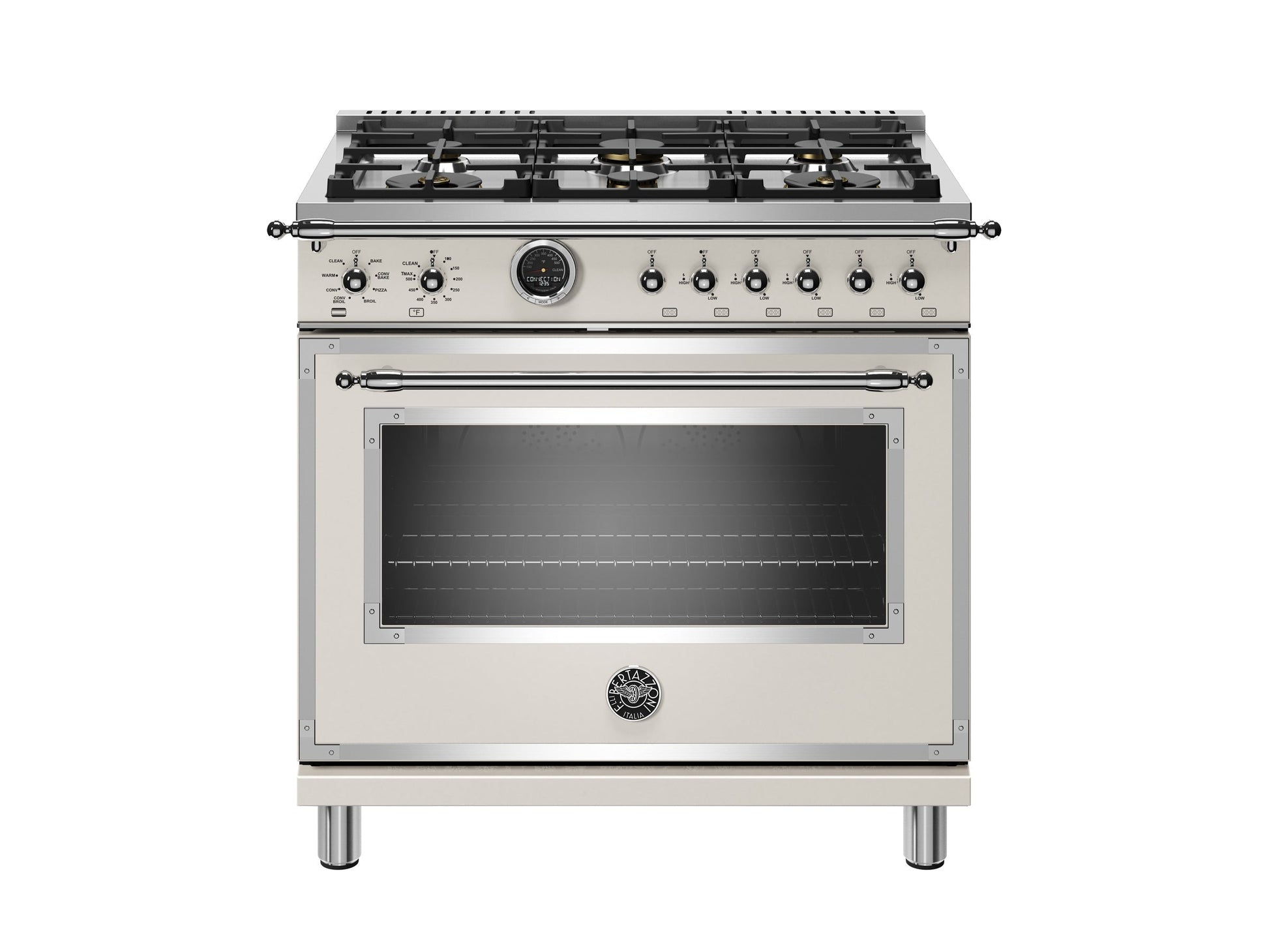 Bertazzoni Heritage Series 36" 6 Brass Burners Avorio Propane Gas Range With 5.7 Cu.Ft. Electric Self-Clean Double Oven
