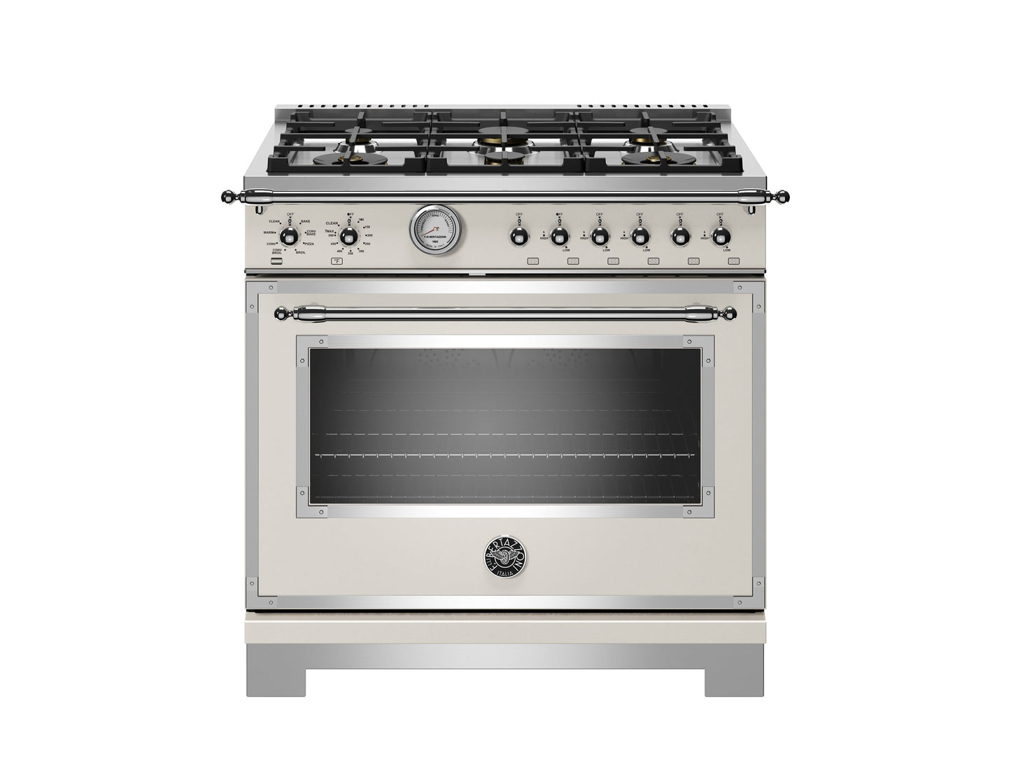 Bertazzoni Heritage Series 36" 6 Brass Burners Avorio Propane Gas Range With 5.9 Cu.Ft. Oven