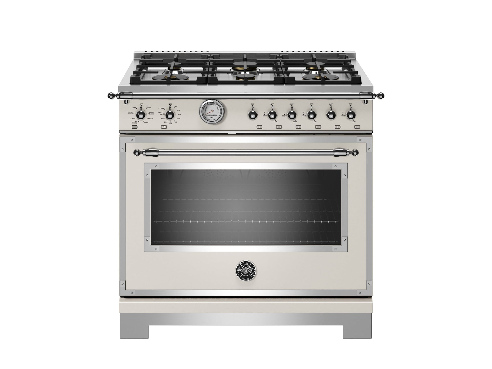 Bertazzoni Heritage Series 36" 6 Brass Burners Avorio Propane Gas Range With 5.9 Cu.Ft. Oven