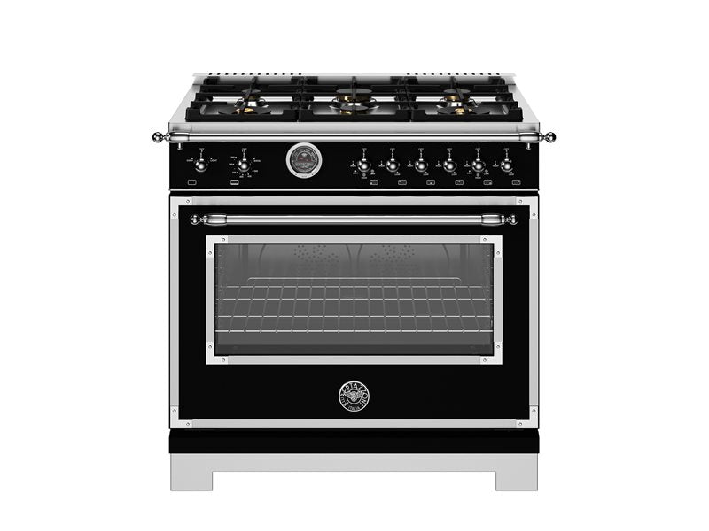 Bertazzoni Heritage Series 36" 6 Brass Burners Nero Matt All Gas Range With 5.9 Cu.Ft. Oven and Cast Iron Griddle