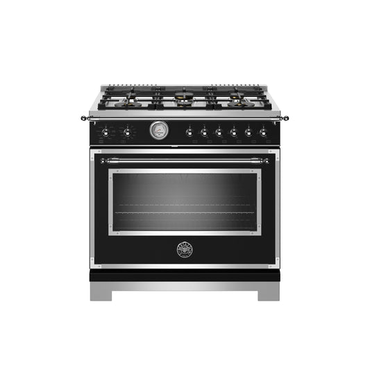 Bertazzoni Heritage Series 36" 6 Brass Burners Nero Matt All Gas Range With 5.9 Cu.Ft. Oven