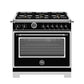 Bertazzoni Heritage Series 36" 6 Brass Burners Nero Matt Propane Gas Range With 5.7 Cu.Ft. Electric Self-Clean Double Oven and Cast Iron Griddle