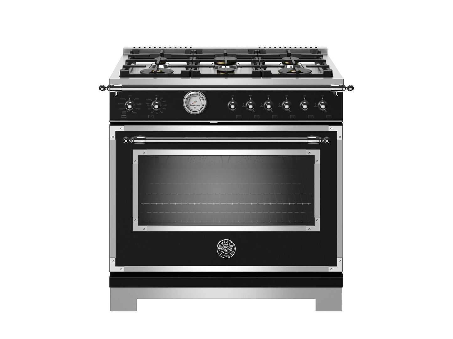 Bertazzoni Heritage Series 36" 6 Brass Burners Nero Matt Propane Gas Range With 5.9 Cu.Ft. Oven