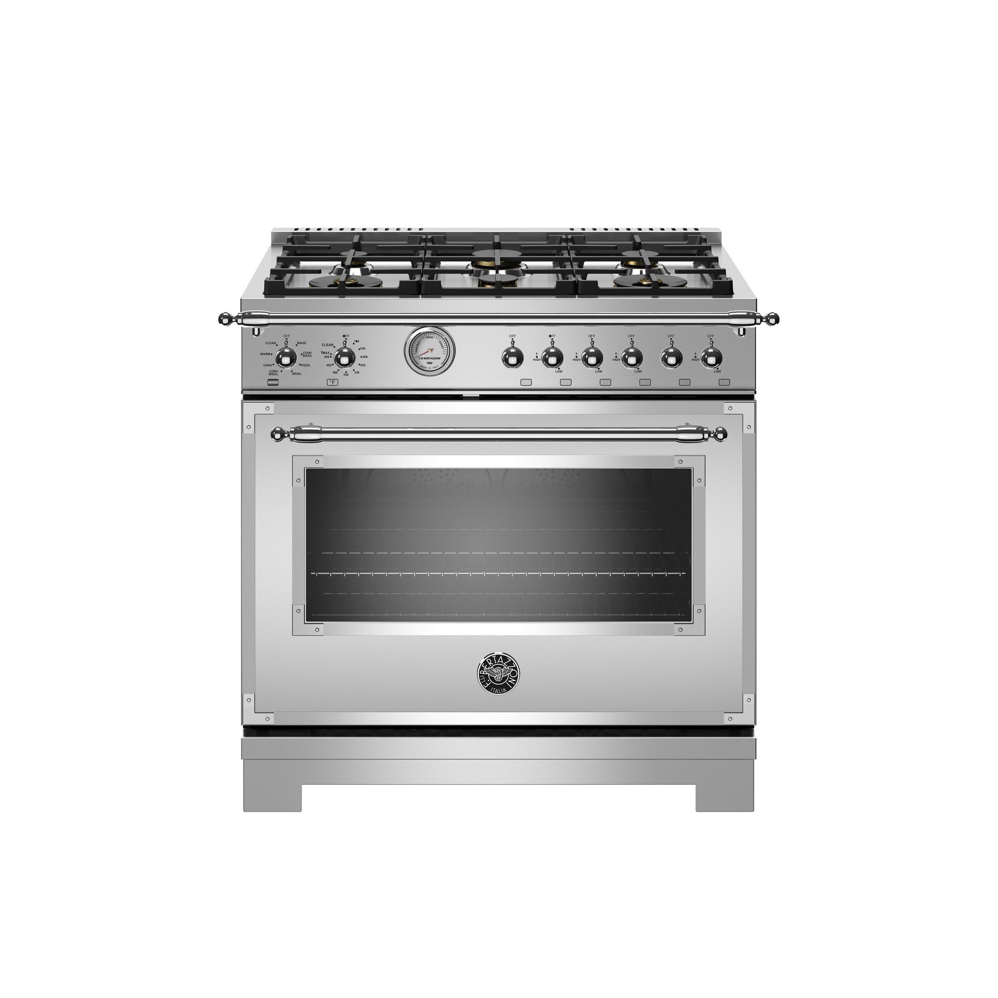 Bertazzoni Heritage Series 36" 6 Brass Burners Stainless Steel All Gas Range With 5.9 Cu.Ft. Oven