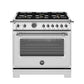 Bertazzoni Heritage Series 36" 6 Brass Burners Stainless Steel Propane Gas Range With 5.7 Cu.Ft. Electric Self-Clean Double Oven and Cast Iron Griddle