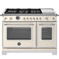 Bertazzoni Heritage Series 48" 6 Brass Burners Avorio Dual Fuel Range With 7 Cu.Ft. Electric Self-Clean Double Oven and Electric Griddle