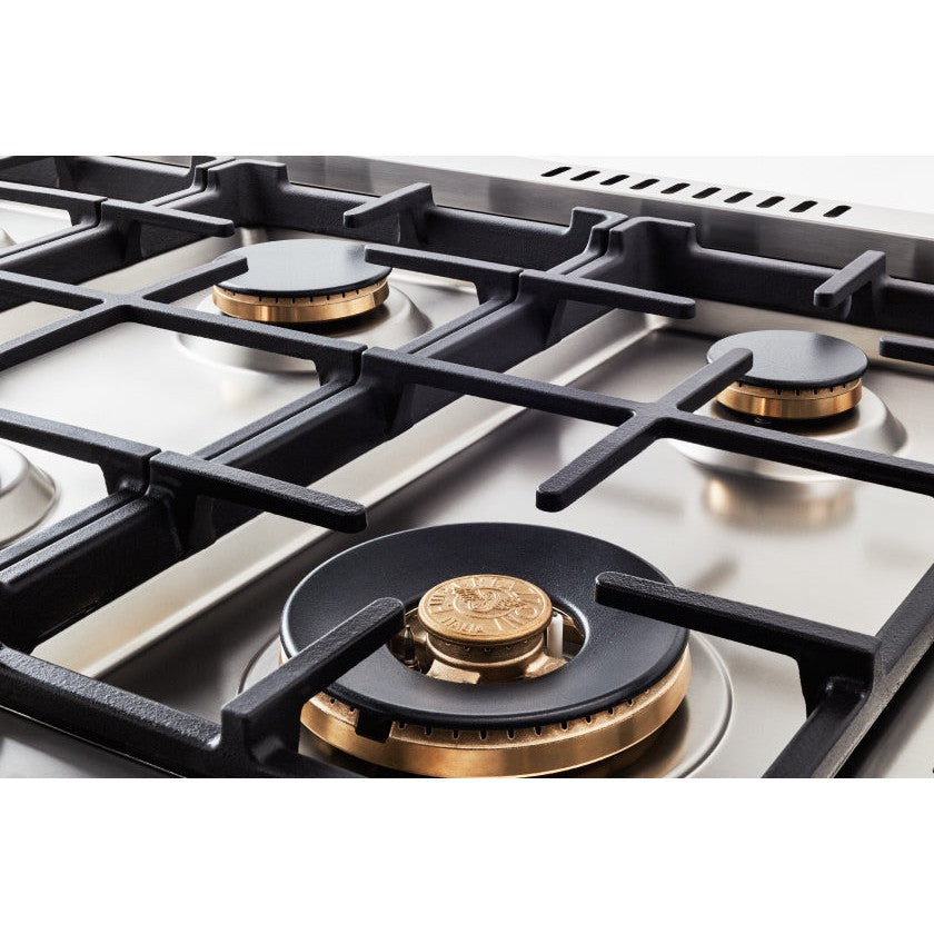 Bertazzoni Heritage Series 48" 6 Brass Burners Avorio Dual Fuel Range With 7 Cu.Ft. Electric Self-Clean Double Oven and Griddle