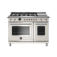 Bertazzoni Heritage Series 48" 6 Brass Burners Avorio Dual Fuel Range With 7 Cu.Ft. Electric Self-Clean Double Oven and Griddle