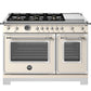 Bertazzoni Heritage Series 48" 6 Brass Burners Avorio Propane Gas Range With 7.1 Cu.Ft. Double Gas Oven and Electric Griddle