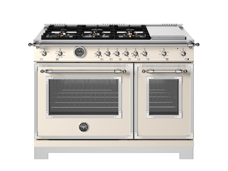 Bertazzoni Heritage Series 48" 6 Brass Burners Avorio Propane Gas Range With 7.1 Cu.Ft. Double Gas Oven and Electric Griddle
