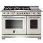 Bertazzoni Heritage Series 48" 6 Brass Burners Avorio Propane Gas Range With 7.1 Cu.Ft. Double Oven and Electric Griddle
