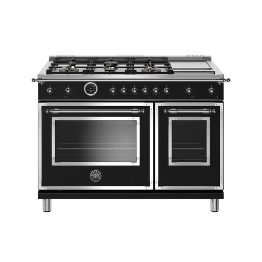 Bertazzoni Heritage Series 48" 6 Brass Burners Nero Matt Dual Fuel Range With 7 Cu.Ft. Electric Self-Clean Double Oven and Griddle