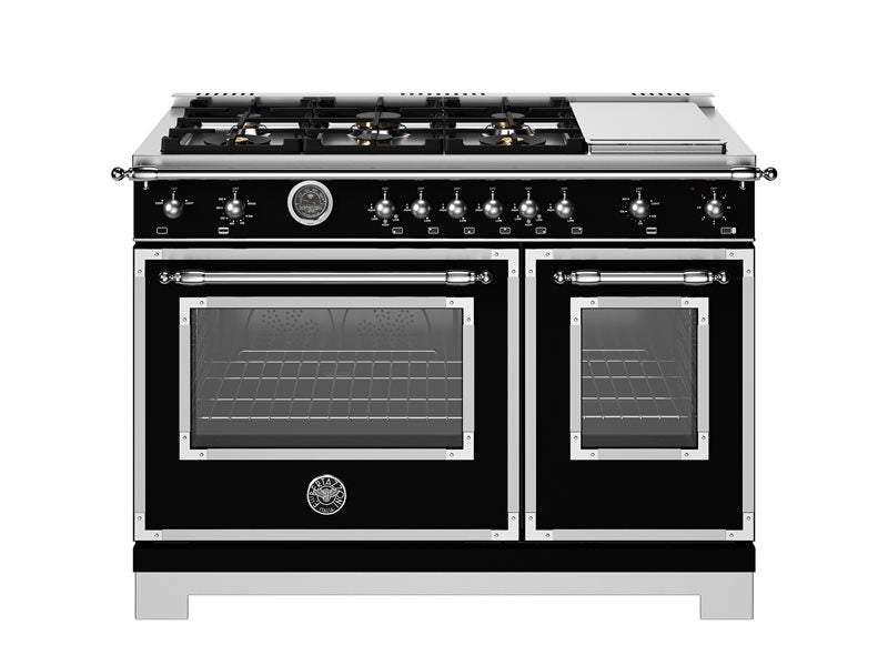 Bertazzoni Heritage Series 48" 6 Brass Burners Nero Matt Propane Gas Range With 7.1 Cu.Ft. Double Gas Oven and Electric Griddle