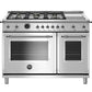 Bertazzoni Heritage Series 48" 6 Brass Burners Stainless Steel Propane Gas Range With 7 Cu.Ft. Electric Self-Clean Double Oven and Griddle