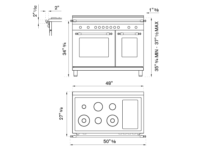 Bertazzoni Heritage Series 48" 6 Brass Burners Stainless Steel Propane Gas Range With 7.1 Cu.Ft. Double Oven and Electric Griddle