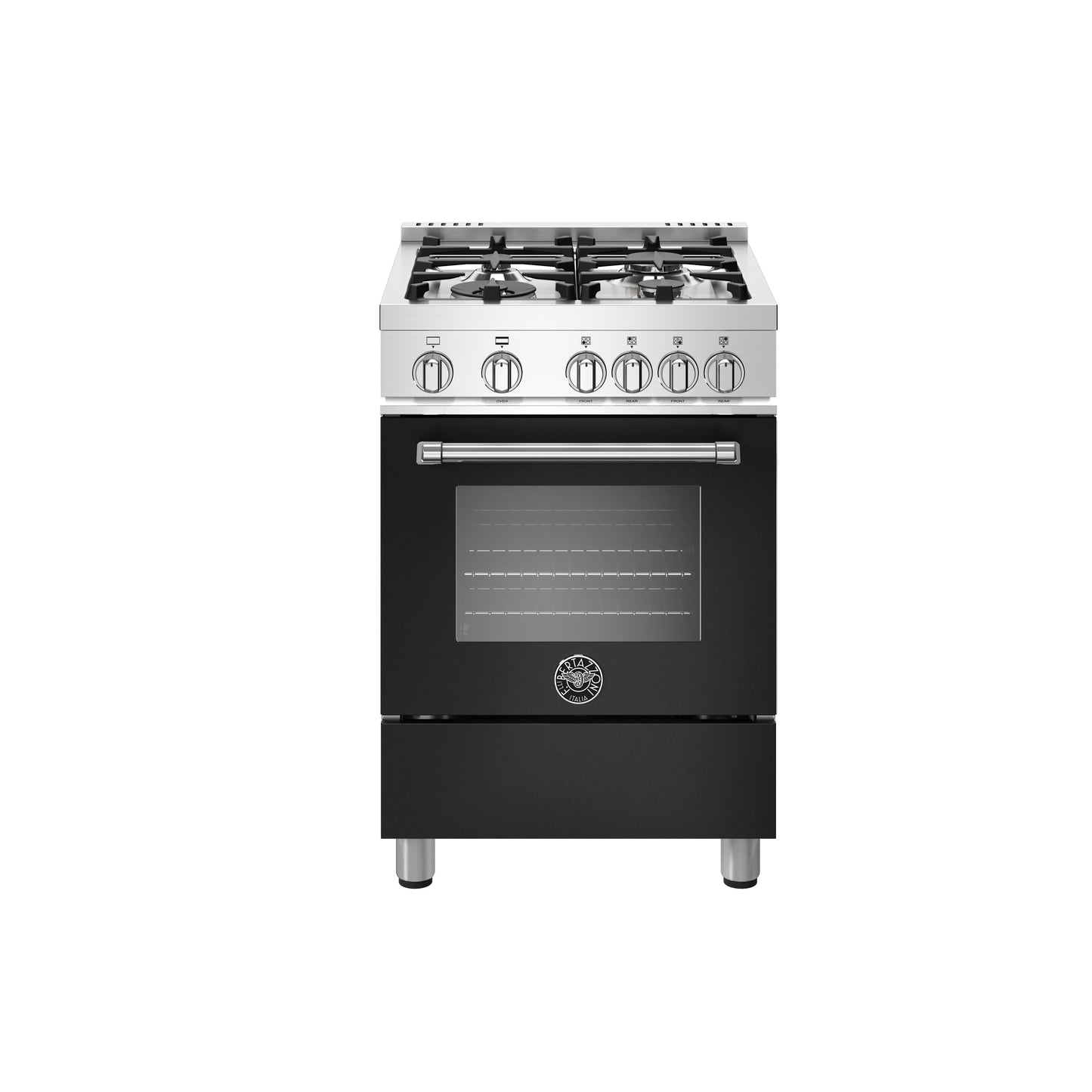 Bertazzoni Master Series 24" 4 Aluminum Burners Nero Matt Freestanding All Gas Range With 2.4 Cu.Ft. Oven