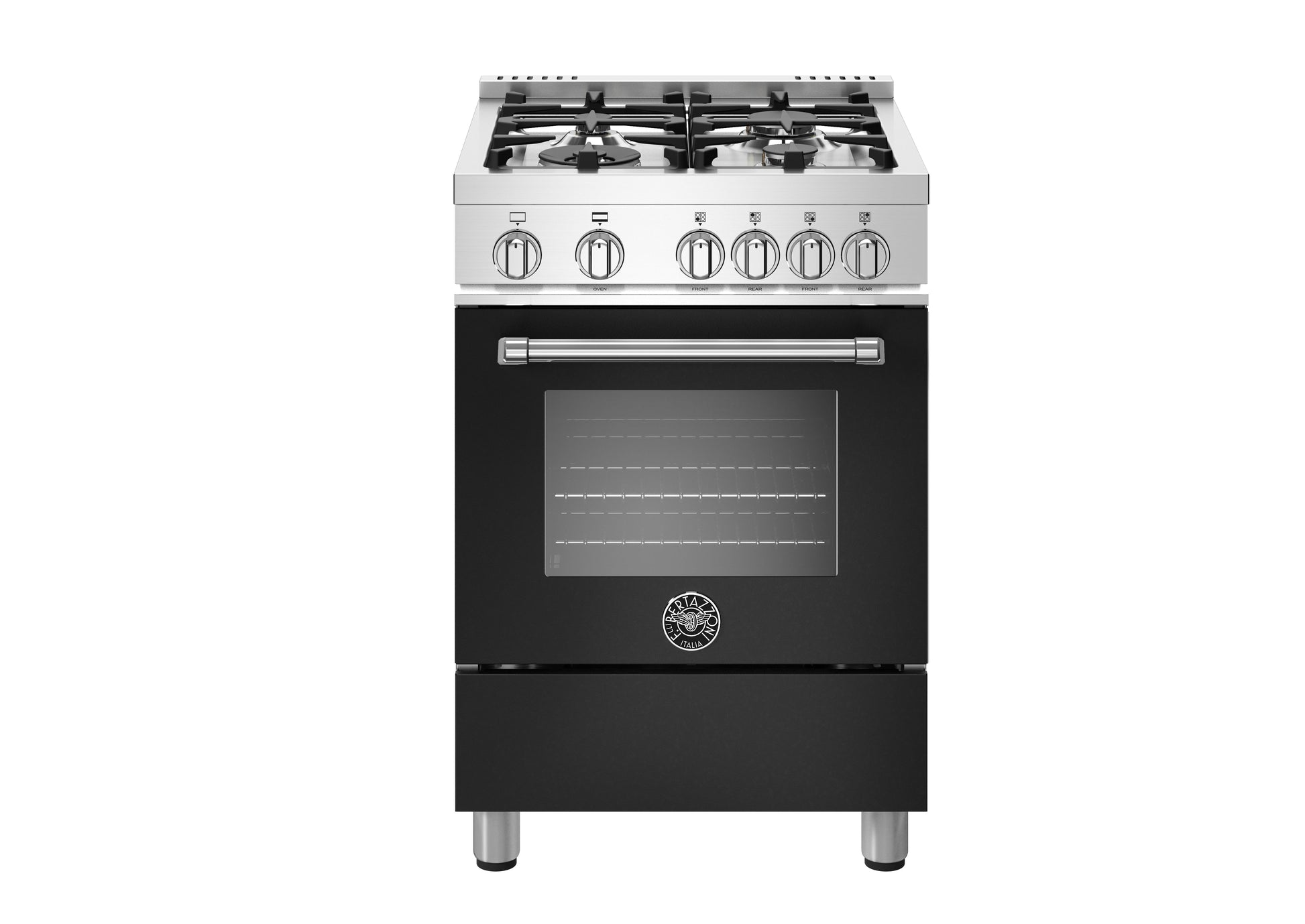 Bertazzoni Master Series 24" 4 Aluminum Burners Nero Matt Freestanding Propane Gas Range With 2.4 Cu.Ft. Oven