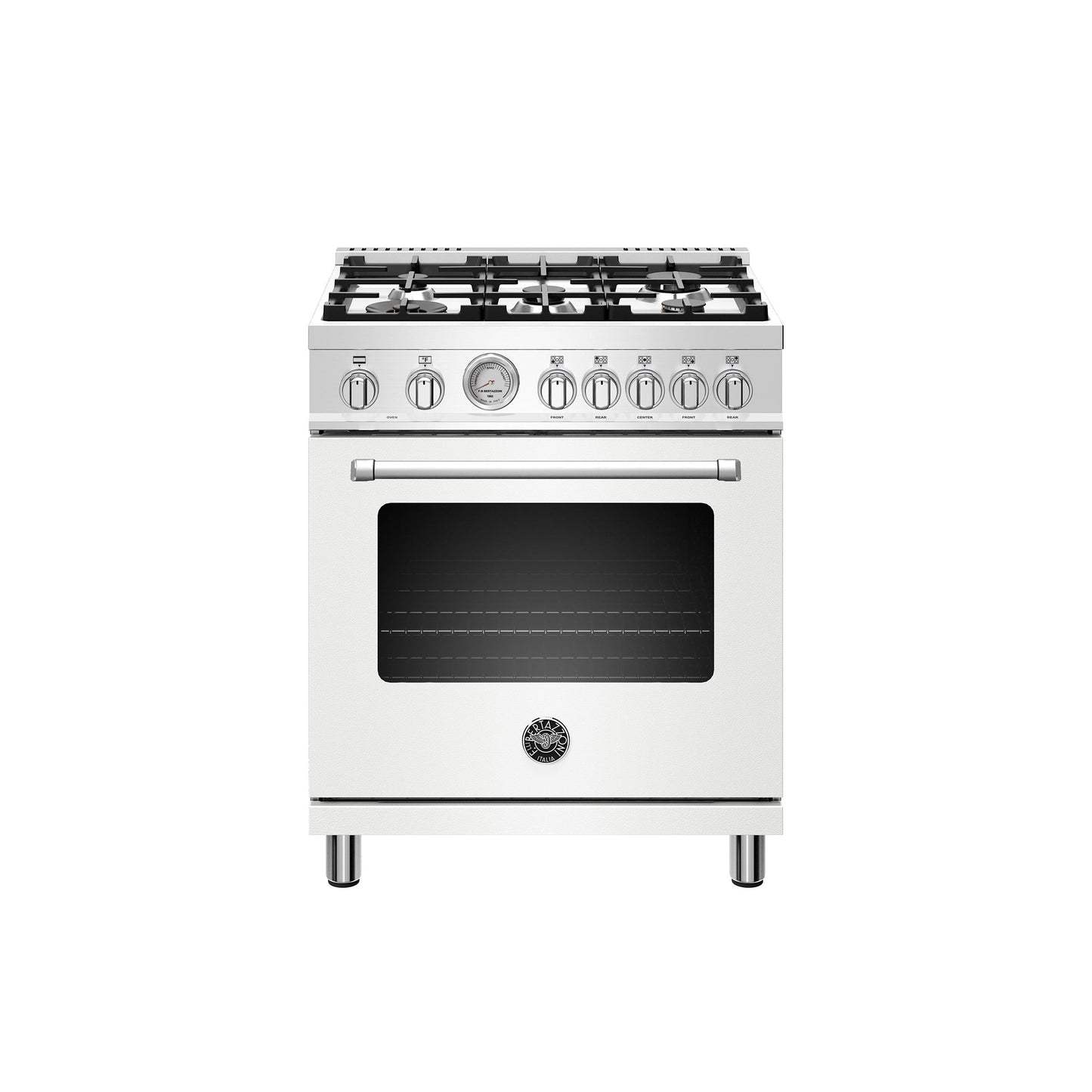 Bertazzoni Master Series 30" 5 Aluminum Burners Bianco Matt Freestanding Dual Fuel Range With 4.7 Cu.Ft. Electric Oven