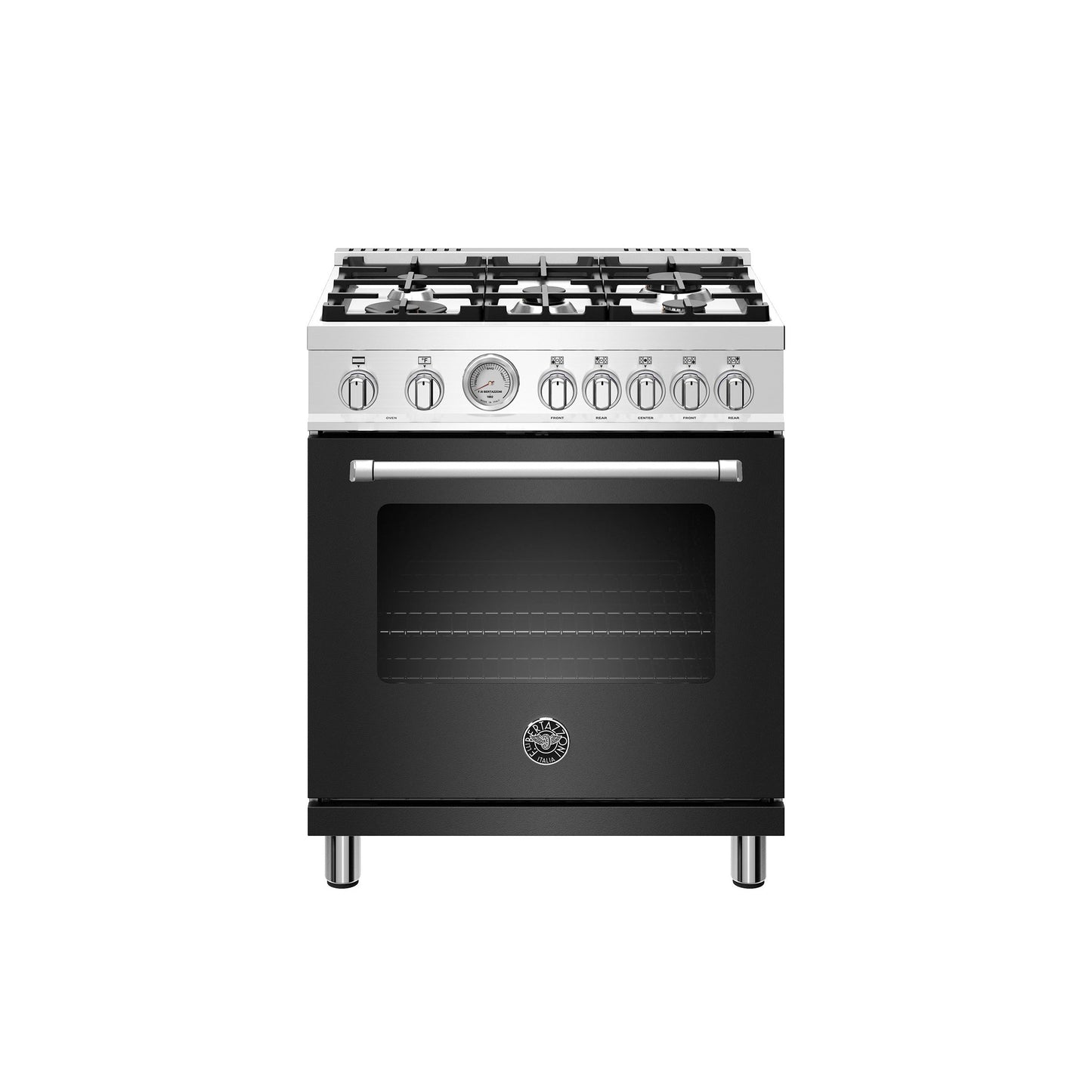 Bertazzoni Master Series 30" 5 Aluminum Burners Nero Matt Freestanding Dual Fuel Range With 4.7 Cu.Ft. Electric Oven