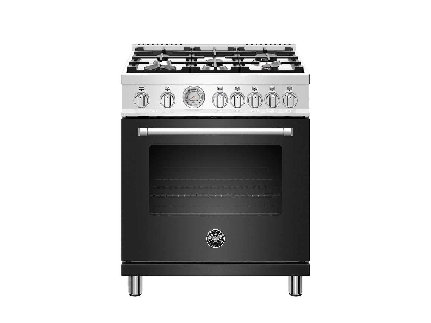 Bertazzoni Master Series 30" 5 Aluminum Burners Nero Matt Freestanding Propane Gas Range With 4.7 Cu.Ft. Electric Oven