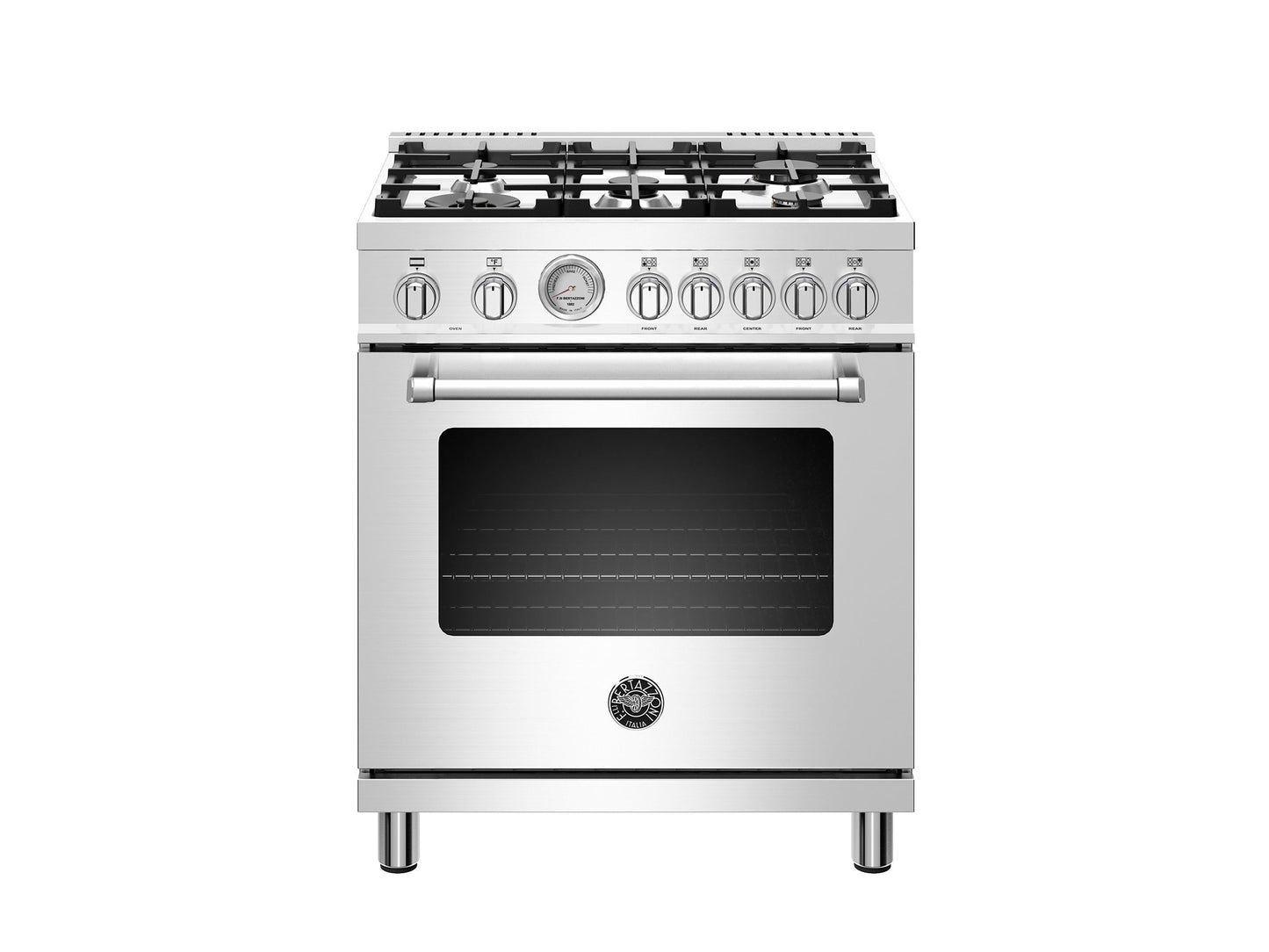 Bertazzoni Master Series 30" 5 Aluminum Burners Stainless Steel Freestanding Propane Gas Range With 4.7 Cu.Ft. Electric Oven