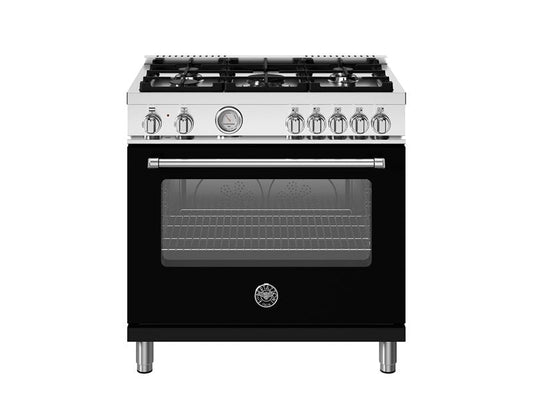 Bertazzoni Master Series 36" 5 Aluminum Burners Nero Matt Freestanding Dual Fuel Range With 5.9 Cu.Ft. Electric Manual Clean Oven