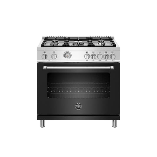 Bertazzoni Master Series 36" 5 Aluminum Burners Nero Matt Freestanding Dual Fuel Range With 5.9 Cu.Ft. Electric Oven