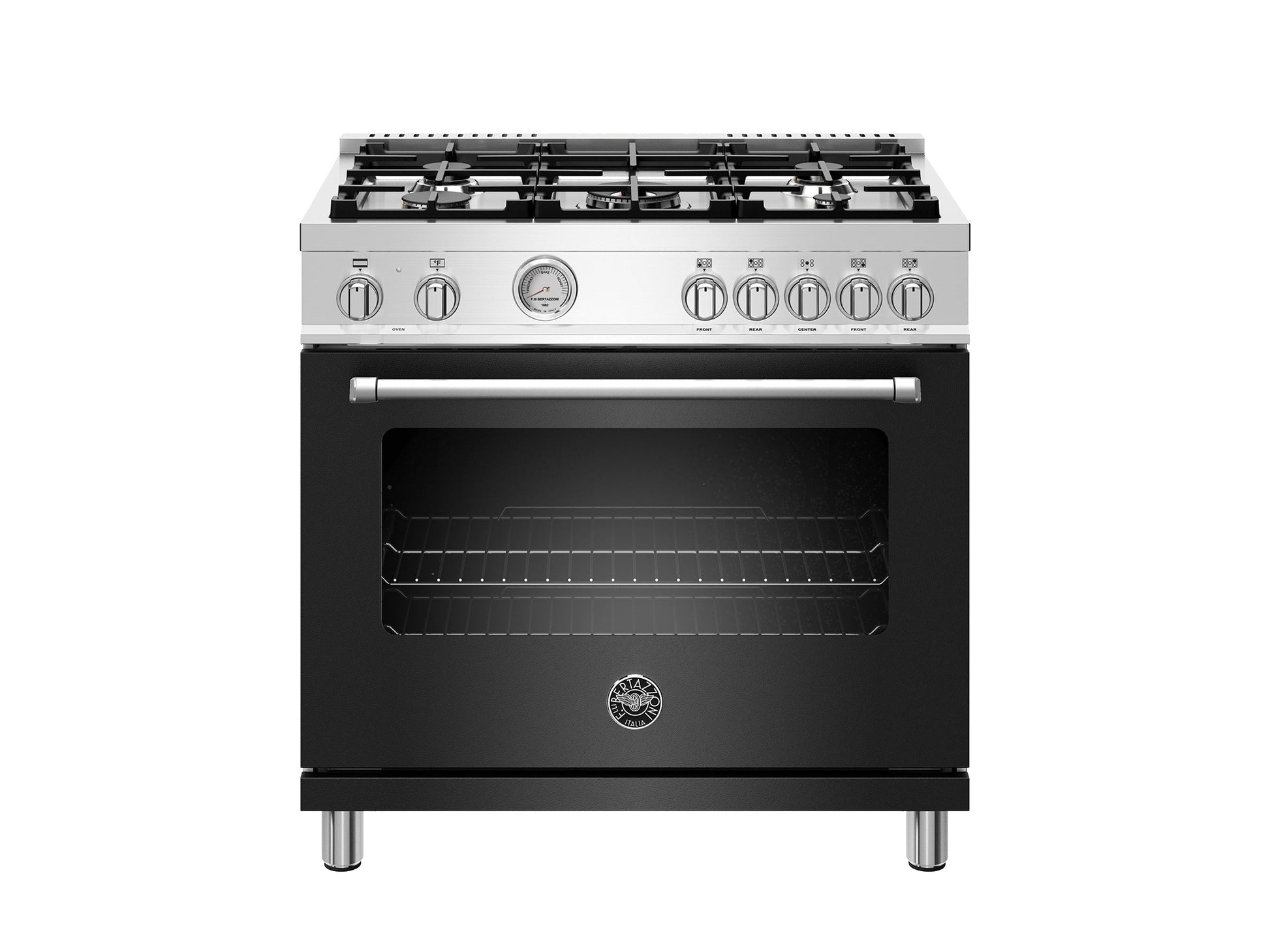 Bertazzoni Master Series 36" 5 Aluminum Burners Nero Matt Freestanding Propane Gas Range With 5.9 Cu.Ft. Electric Oven