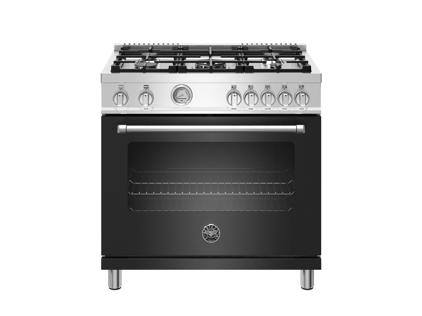 Bertazzoni Master Series 36" 5 Aluminum Burners Nero Matt Freestanding Propane Gas Range With 5.9 Cu.Ft. Oven