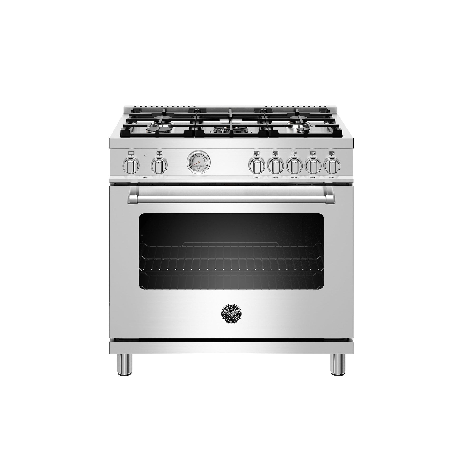 Bertazzoni Master Series 36" 5 Aluminum Burners Stainless Steel Freestanding Dual Fuel Range With 5.9 Cu.Ft. Electric Oven