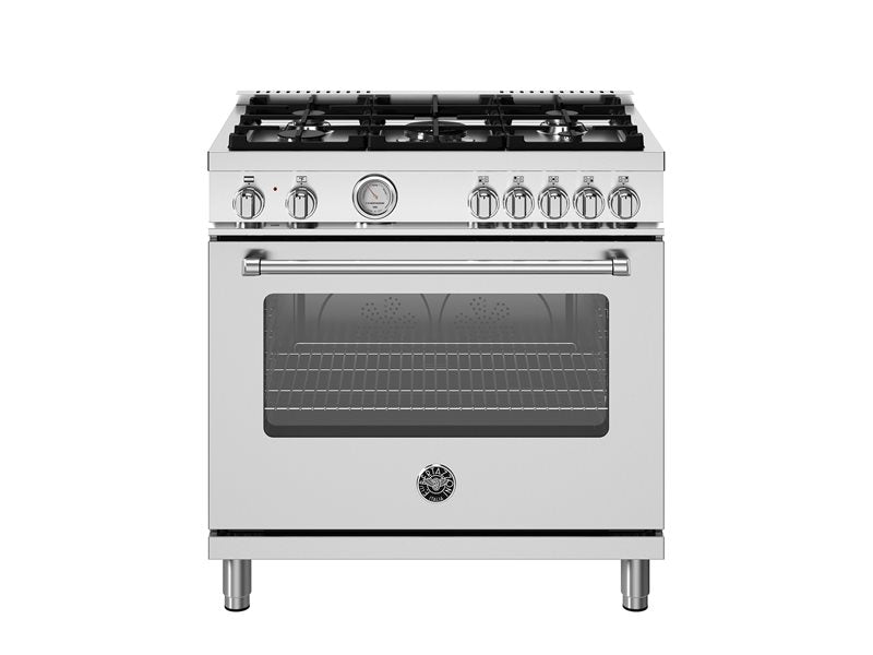 Bertazzoni Master Series 36" 5 Aluminum Burners Stainless Steel Freestanding Propane Gas Range With 5.9 Cu.Ft. Electric Manual Clean Oven