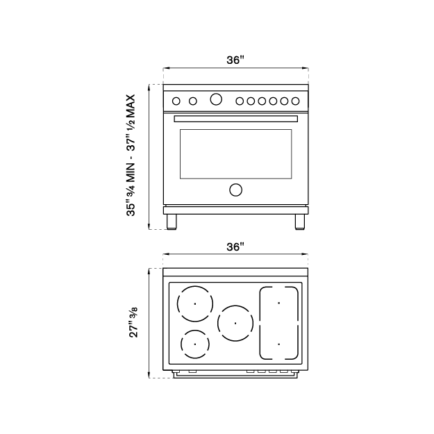 Bertazzoni Master Series 36" 5 Heating Zones Nero Matt Freestanding Induction Range With 5.9 Cu.Ft. Electric Oven