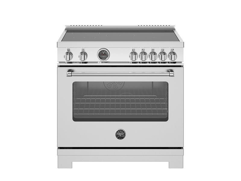 Bertazzoni Master Series 36" 5 High-Power Heating Zones Stainless Steel Freestanding Induction Range With Cast Iron Griddle and 5.7 Cu.Ft. Electric Self-Clean Oven