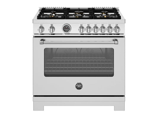 Bertazzoni Master Series 36" 6 Brass Burners Stainless Steel Freestanding All Gas Range With 5.9 Cu.Ft. Oven and Cast Iron Griddle