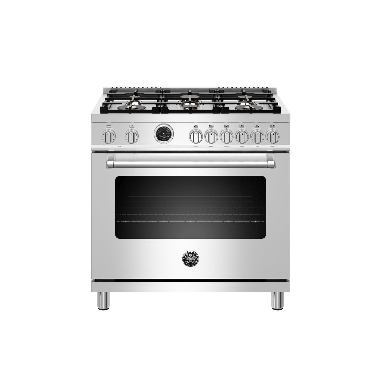 Bertazzoni Master Series 36" 6 Brass Burners Stainless Steel Freestanding Dual Fuel Range With 5.7 Cu.Ft. Electric Self-Clean Oven