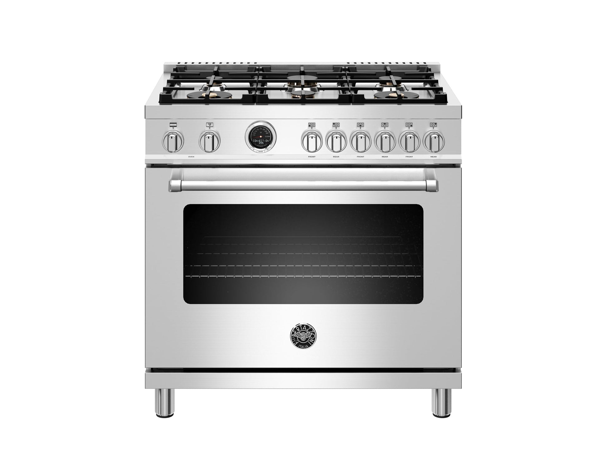 Bertazzoni Master Series 36" 6 Brass Burners Stainless Steel Freestanding Propane Gas Range With 5.7 Cu.Ft. Electric Self-Clean Oven