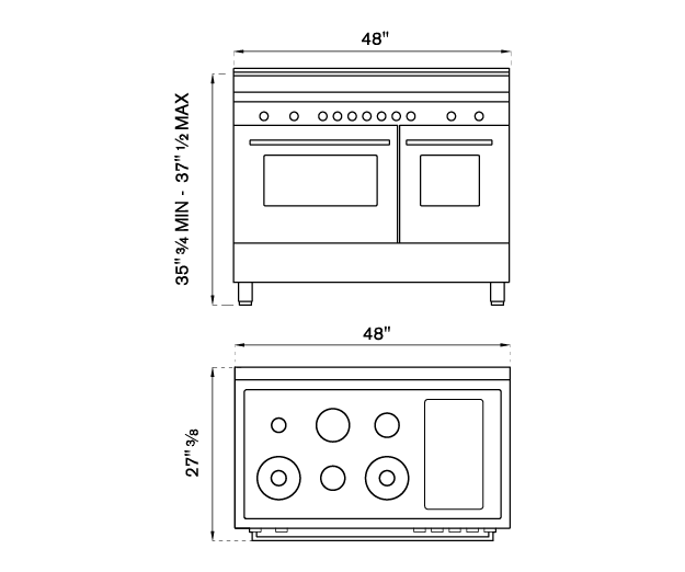 Bertazzoni Master Series 48" 6 Aluminum Burners Bianco Matt Freestanding Propane Gas Range With 7.2 Cu.Ft. Double Oven and Electric Griddle