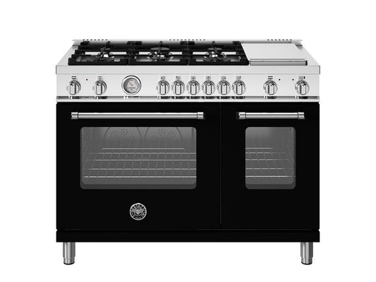 Bertazzoni Master Series 48" 6 Aluminum Burners Nero Matt Freestanding Dual Fuel Range With 7.1 Cu.Ft. Electric Manual Clean Double Oven and Griddle