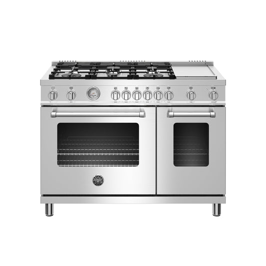 Bertazzoni Master Series 48" 6 Aluminum Burners Stainless Steel Freestanding All Gas Range With 7.2 Cu.Ft. Double Oven and Electric Griddle