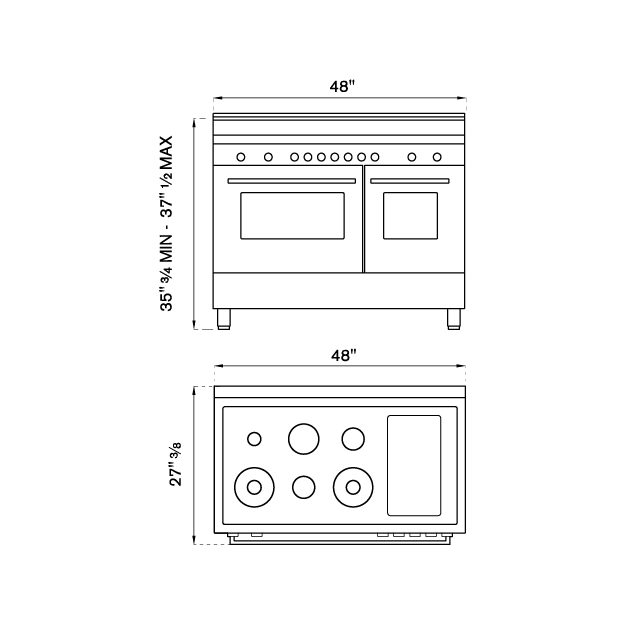 Bertazzoni Master Series 48" 6 Aluminum Burners Stainless Steel Freestanding Dual Fuel Range With 7.1 Cu.Ft. Electric Double Oven and Griddle